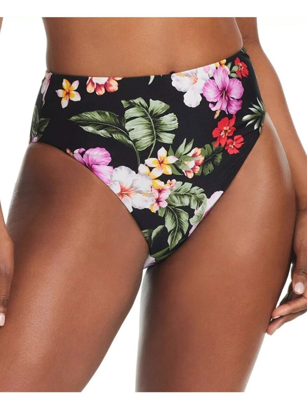 Bar III Women's Size S Floral High-Waist Bikini Bottoms Black Multi K1233 - Picture 1 of 6